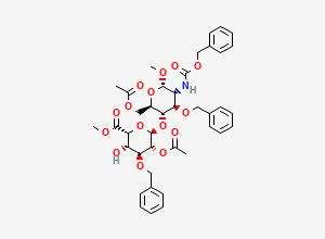 Two-dimensional chemical structure of Methyl-6-o-acetyl-3-o-phenylmethyl-2-[[(phenylmethoxy)carbonyl]amino]-2-deoxy-4-o-(2-o-acetyl-3-o-phenylmethyl-6-methyl-alpha-l-idop