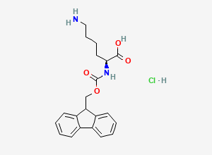 Two-dimensional chemical structure of (2S)-6-amino-2-((((9H-fluoren-9-yl)methoxy)carbonyl)amino)hexanoic acid hydrochloride