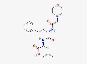 Two-dimensional chemical structure of L-Leucine, N-[(2S)-2-[[2-(4-morpholinyl)acetyl]amino]-1-oxo-4-phenylbutyl], CAS 1396006-47-5