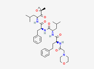 Two-dimensional chemical structure of (S)-4-Methyl-N-((S)-1-(((R)-4-Methyl-1-((R)-2-Methyloxiran-2-yl)-1-oxopentan-2-yl)aMino)-1-oxo-3-phenylpropan-2-yl)-2-((S)-2-(2-MorpholinoacetaMido)-4-phenylbutanaMido)pentanaMide