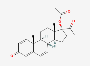 Two-dimensional chemical structure of (8R,9S,10R,13S,14S,17R)-17-acetyl-10,13-dimethyl-3-oxo-8,9,10,11,12,13,14,15,16,17-decahydro-3H-cyclopenta[a]phenanthren-17-yl acetate