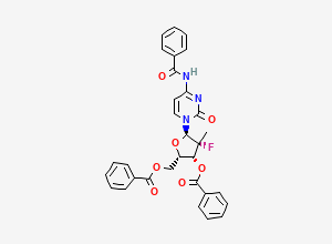 Two-dimensional chemical structure of (2S,3R,4R,5R)-5-(4-Benzamido-2-oxopyrimidin-1(2H)-yl)-2-((benzoyloxy)methyl)-4-fluoro-4-methyltetrahydrofuran-3-yl benzoate
