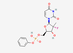 Two-dimensional chemical structure of ((2R,3R,4R,5R)-5-(2,4-Dioxo-3,4-dihydropyrimidin-1(2H)-yl)-4-fluoro-3-hydroxy-4-methyltetrahydrofuran-2-yl)methyl Phenyl Hydrogen Phosphate, CAS 1859162-80-3