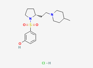 Two-dimensional chemical structure of (R)-3-((2-(2-(4-Methylpiperidin-1-yl)ethyl)pyrrolidin-1-yl)sulfonyl)phenol hydrochloride