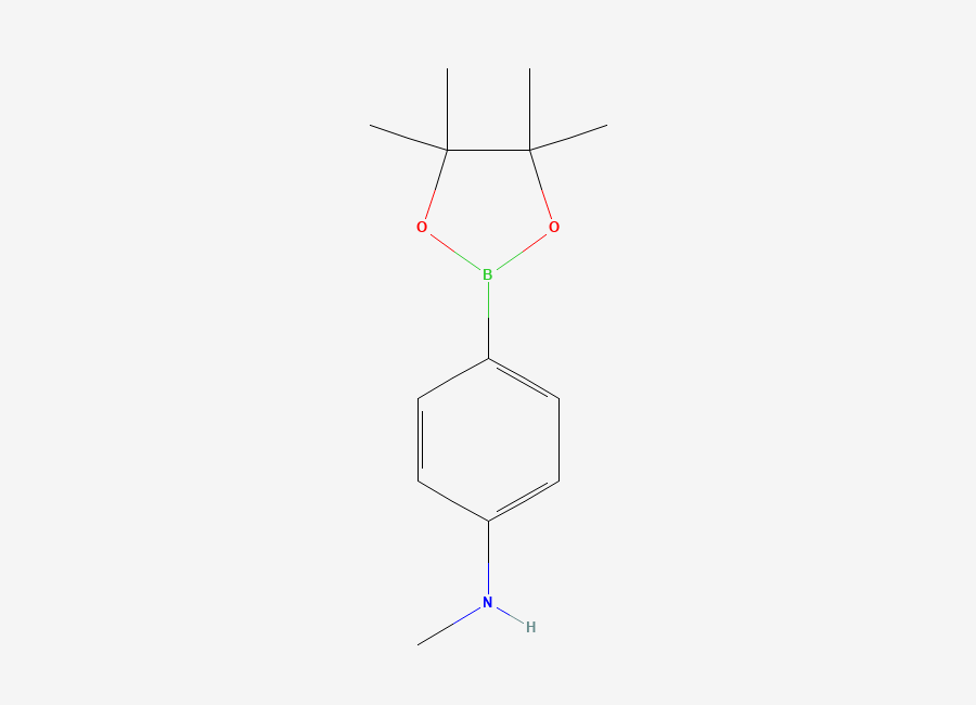 Two-dimensional chemical structure of N-methyl-4-(tetramethyl-1,3,2-dioxaborolan-2-yl)aniline