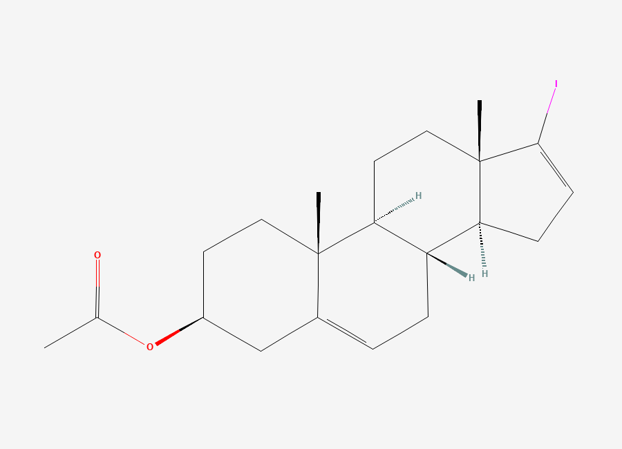 Two-dimensional chemical structure of 17-Iodoandrosta-5,16-dien-3beta-ol 3-acetate, CAS 114611-53-9
