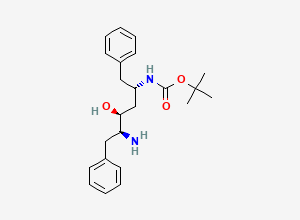 Two-dimensional chemical structure of 5-tert-Butyloxycarbonylamino-2-amino-3-hydroxy-1,6-diphenylhexane, (2S,3S,5S)-