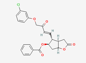 Two-dimensional chemical structure of (3aR,4R,5R,6aS)-4-((E)-4-(3-Chlorophenoxy)-3-oxobut-1-en-1-yl)-2-oxohexahydro-2H-cyclopenta[b]furan-5-yl benzoate