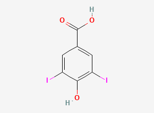 Two-dimensional chemical structure of 3,5-Diiodo-4-hydroxybenzoic Acid/ Ioxynic acid, CAS 618-76-8