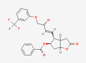 Two-dimensional chemical structure of (3AR,4R,5R,6AS)-2-oxo-4-((E)-3-oxo-4-(3-(trifluoromethyl)phenoxy)but-1-en-1-yl)hexahydro-2H-cyclopenta[b]furan-5-yl benzoate