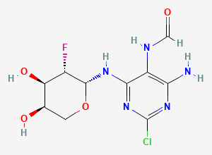 Two-dimensional chemical structure of Clofarabine beta-Pyranosyl Formamide Impurity, CAS 1140251-33-7