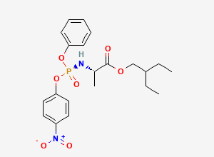 Two-dimensional chemical structure of N-[(S)-(4-nitrophenoxy)phenoxyphosphinyl]-L-Alanine 2-ethylbutyl ester