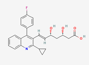 Two-dimensional chemical structure of (3S,5R,E)-7-(2-Cyclopropyl-4-(4-fluorophenyl)quinolin-3-yl)-3,5-dihydroxyhept-6-enoic acid, CAS 254452-86-3