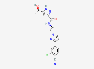 Two-dimensional chemical structure of N-[(2S)-1-[3-(3-chloro-4-cyanophenyl)pyrazol-1-yl]propan-2-yl]-5-[(1R)-1-hydroxyethyl]-1H-pyrazole-3-carboxamide