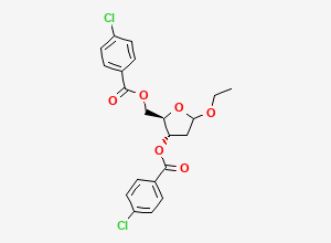 Two-dimensional chemical structure of ((2R,3S)-3-((4-chlorobenzoyl)oxy)-5-ethoxytetrahydrofuran-2-yl)methyl 4-chlorobenzoate