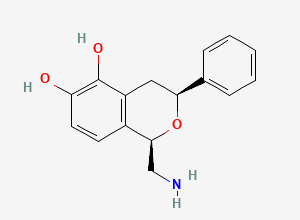 Two-dimensional chemical structure of (1R,3S)-1-(Aminomethyl)-3,4-dihydro-3-phenyl-1H-2-benzopyran-5,6-diol