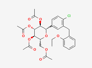 Two-dimensional chemical structure of (2R,3R,4R,5S,6S)-2-(acetoxymethyl)-6-(4-chloro-3-(2-ethoxybenzyl)phenyl)tetrahydro-2H-pyran-3,4,5-triyl triacetate