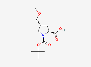 Two-dimensional chemical structure of (2R,4R)-1-(tert-butoxycarbonyl)-4-(methoxymethyl)pyrrolidine-2-carboxylic acid