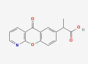 Two-dimensional chemical structure of 2-(5-oxo-5H-chromeno[2,3-b]pyridin-7-yl)propanoic acid, CAS 52549-19-6