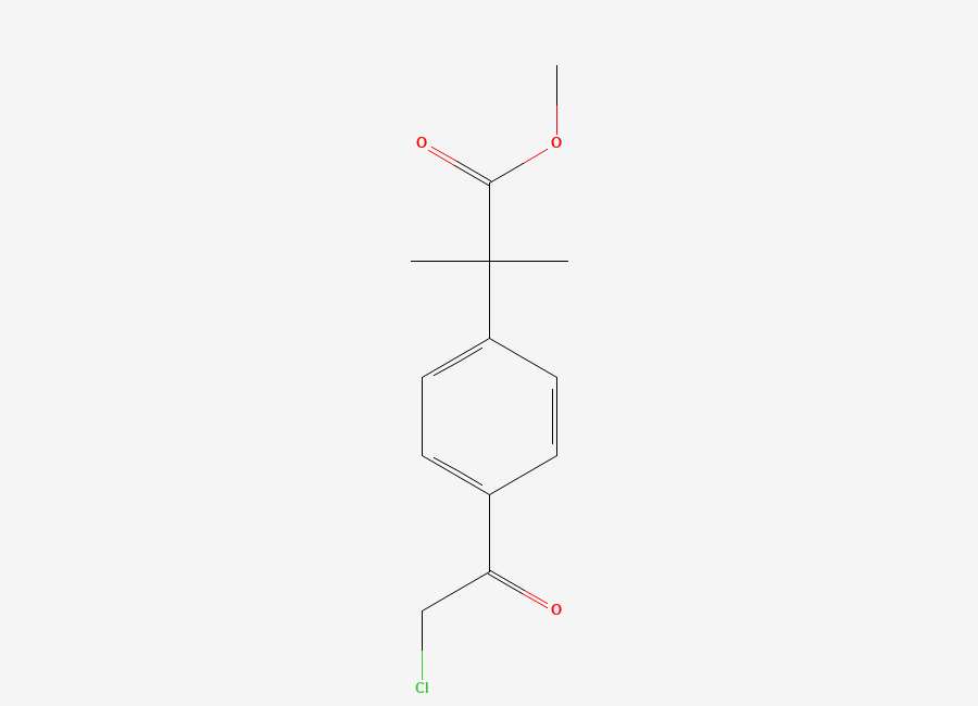 Two-dimensional chemical structure of Benzeneacetic acid, 4-(2-chloroacetyl)-α,α-dimethyl-, methyl ester, CAS 1638785-19-9