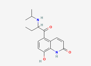 Two-dimensional chemical structure of 8-Hydroxy-5-[2-[(1-methylethyl)amino]-1-oxobutyl]-2(1H)-quinolinone, CAS 63235-39-2