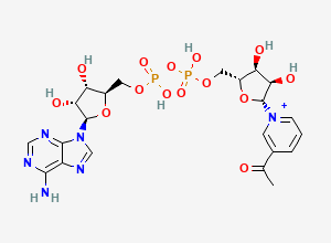 Two-dimensional chemical structure of [[(2R,3S,4R,5R)-5-(3-acetylpyridin-1-ium-1-yl)-3,4-dihydroxyoxolan-2-yl]methoxy-hydroxyphosphoryl] [(2R,3S,4R,5R)-5-(6-aminopurin-9-yl)-3,4-dihydroxyoxolan-2-yl]methyl hydrogen phosphate