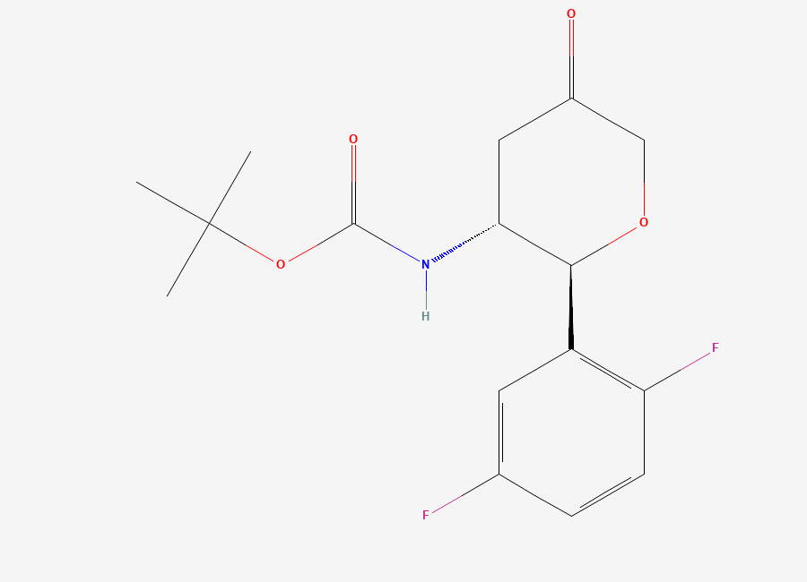 Two-dimensional chemical structure of Tert-butyl ((2S,3R)-2-(2,5-difluorophenyl)-5-oxotetrahydro-2H-pyran-3-yl)carbamate