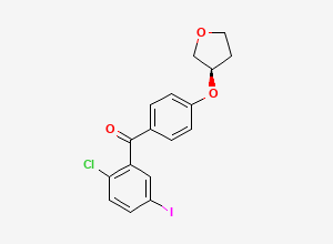 Two-dimensional chemical structure of (r)-(2-Chloro-5-iodophenyl)(4-((tetrahydrofuran-3-yl)oxy)phenyl)methanone