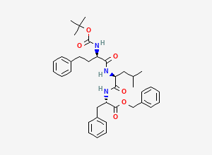 Two-dimensional chemical structure of (6R,9S,12S)-Benzyl 12-Benzyl-9-isobutyl-2,2-dimethyl-4,7,10-trioxo-6-phenethyl-3-oxa-5,8,11-triazatridecan-13-oate (SM1-A)