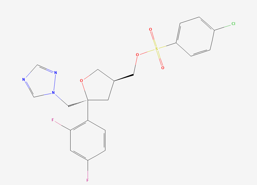 Two-dimensional chemical structure of ((3S,5S)-5-((1H-1,2,4-Triazol-1-yl)methyl)-5-(2,4-difluorophenyl)tetrahydrofuran-3-yl)methyl 4-chlorobenzenesulfonate