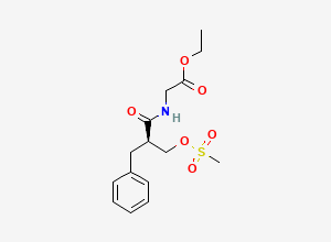 Two-dimensional chemical structure of Ethyl (R)-(2-benzyl-3-((methylsulfonyl)oxy)propanoyl)glycinate, CAS 2184736-45-4