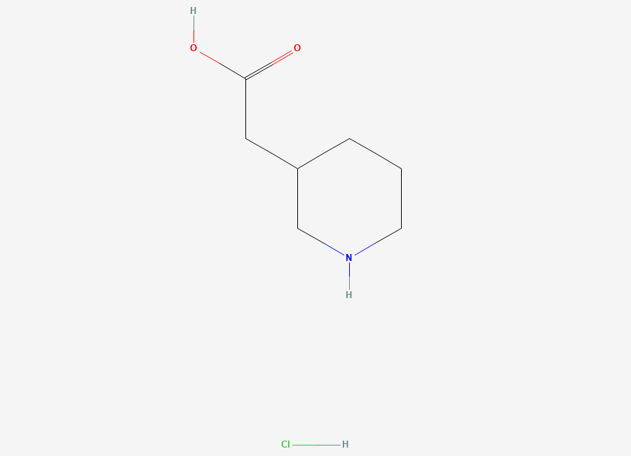Two-dimensional chemical structure of 2-(Piperidin-3-yl)acetic acid hydrochloride