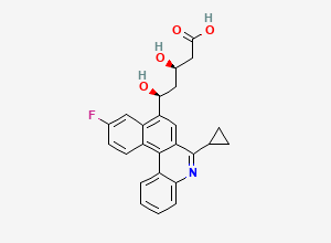 Two-dimensional chemical structure of (3R,5S)-5-(6-cyclopropyl-10-fluorobenzo[k]phenanthridin-8-yl)-3,5-dihydroxypentanoic acid, CAS 1187966-93-3