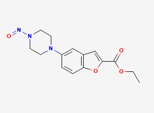 Two-dimensional chemical structure of 2-Benzofurancarboxylic acid,5-(4-nitroso-1-piperazinyl)-,ethyl ester, CAS 2512217-82-0