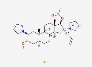 Two-dimensional chemical structure of 1-((2Beta,3alpha,5alpha,16beta,17beta)-3-(acetyloxy)-17-hydroxy-2-(4-morpholinyl)androstan-16-YL)-1-(2-propenyl)pyrrolidinium bromide