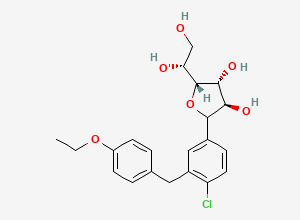 Two-dimensional chemical structure of (3R,4R,5R)-2-(4-chloro-3-(4-ethoxybenzyl)phenyl)-5-((R)-1,2-dihydroxyethyl)tetrahydrofuran-3,4-diol