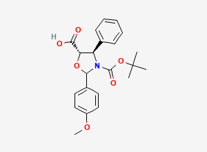 Two-dimensional chemical structure of (4R,5S)-(N-Boc)-2-(4-methoxyphenyl)-4-phenyl-5-oxazolidinecarboxylic Acid, CAS 859498-34-3