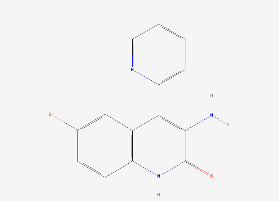 Two-dimensional chemical structure of 3-Amino-6-bromo-4-(pyridin-2-yl)quinolin-2(1H)-one
