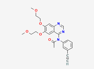 Two-dimensional chemical structure of N-(6,7-Bis(2-methoxyethoxy)quinazolin-4-yl)-N-(3-ethynylphenyl)acetamide, CAS 2055840-54-3