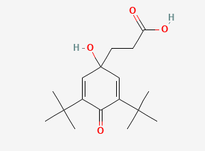 Two-dimensional chemical structure of 3-(3,5-Di-tert-butyl-1-hydroxy-4-oxocyclohexa-2,5-dien-1-yl)propanoic acid, CAS 83237-15-4