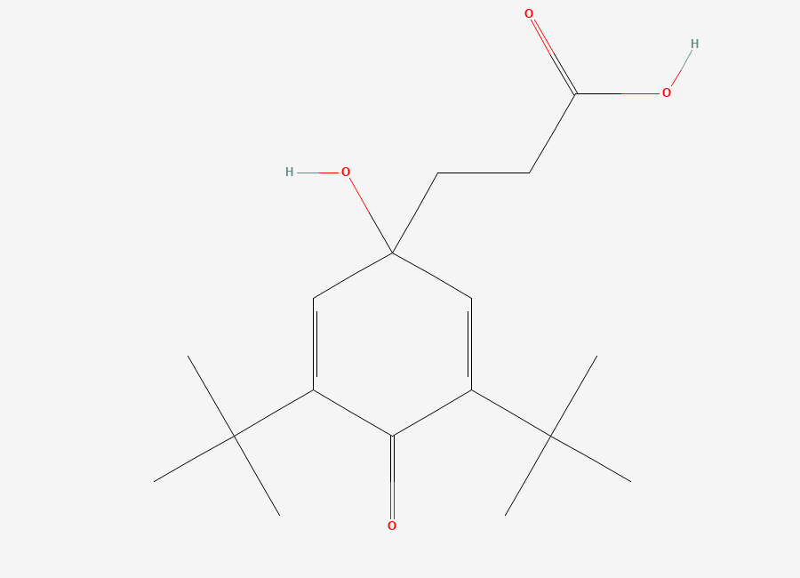 Two-dimensional chemical structure of 3-(3,5-Di-tert-butyl-1-hydroxy-4-oxocyclohexa-2,5-dien-1-yl)propanoic acid, CAS 83237-15-4