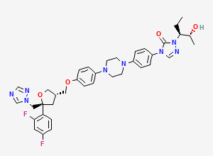 Two-dimensional chemical structure of 4-(4-(4-(4-(((3S,5R)-5-((1H-1,2,4-Triazol-1-yl)methyl)-5-(2,4-difluorophenyl)tetrahydrofuran-3-yl)methoxy)phenyl)piperazin-1-yl)phenyl)-2-((2R,3S)-2-hydroxypentan-3-yl)-2,4-dihydro-3H-1,2,4-triazol-3-one