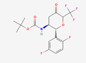 Two-dimensional chemical structure of tert-Butyl ((2R,3S)-2-(2,5-difluorophenyl)-5-oxo-6-(trifluoromethyl)tetrahydro-2H-pyran-3-yl)carbamate