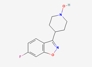 Two-dimensional chemical structure of 6-Fluoro-3-(1-hydroxy-4-piperidyl)-1,2-benzoxazole, CAS 2985481-41-0