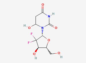 Two-dimensional chemical structure of (6RS)-2'-Deoxy-2',2'-difluoro-5,6-dihydro-6-hydroxyuridine