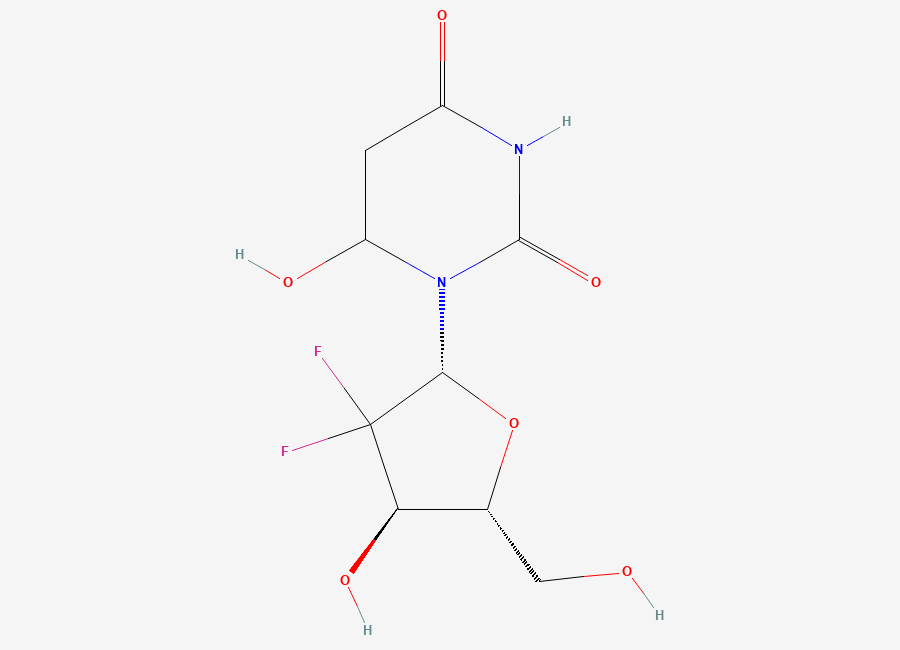 Two-dimensional chemical structure of (6RS)-2'-Deoxy-2',2'-difluoro-5,6-dihydro-6-hydroxyuridine