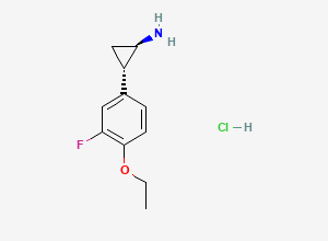 Two-dimensional chemical structure of trans-(1R,2S)-2-(4-ethoxy-3-fluorophenyl)cyclopropan-1-amine;hydrochloride