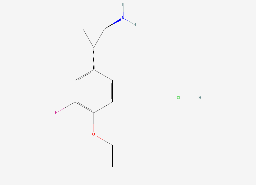 Two-dimensional chemical structure of trans-(1R,2S)-2-(4-ethoxy-3-fluorophenyl)cyclopropan-1-amine;hydrochloride