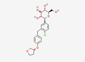Two-dimensional chemical structure of (2R,3R,4R,5S,6R)-2-(4-chloro-3-(4-(((R)-tetrahydrofuran-3-yl)oxy)benzyl)phenyl)-6-(hydroxymethyl)tetrahydro-2H-pyran-3,4,5-triol