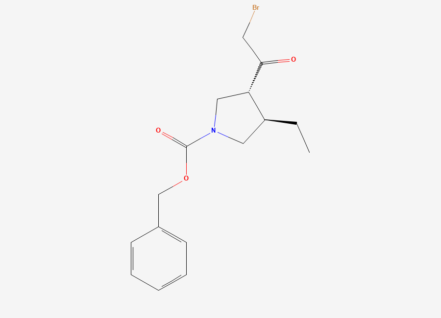 Two-dimensional chemical structure of rel-Benzyl (3R,4R)-3-(2-bromoacetyl)-4-ethylpyrrolidine-1-carboxylate, CAS 2304514-60-9